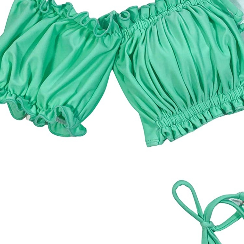 🆕️Bandeau Bikini Set Strapless Ribbed Tie Back Ruffle Cutout Swimsuits - Picture 4 of 6